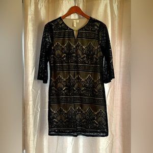 Black dress, nude colored base with black lace overlay